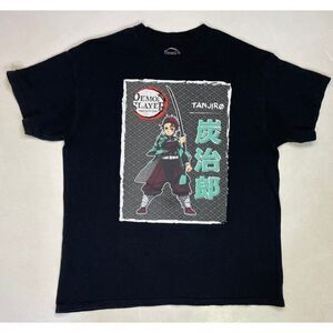 Demon Slayer Tanjiro TV Anime Cartoon T-shirt Men Large Black Short Sleeve